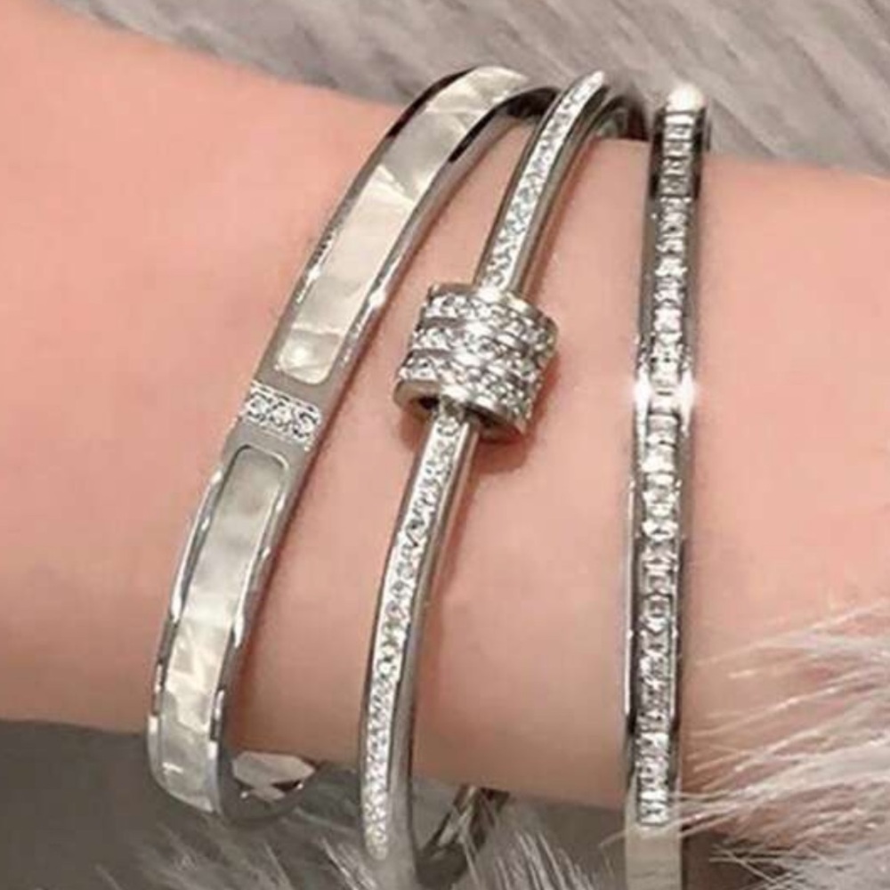 🔥🔥🆕Silver Stainless Steel Elegant Crystal cubic zirconia  Bracelet set